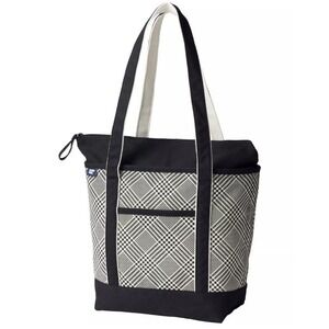 Lands' End 5 Pocket Zip Top Canvas Tote Bag Black & White  Houndstooth Medium